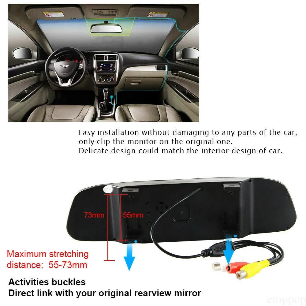 View Reverse Parking Kit Car Night Vision Mirror Backup System Rear Camera 4.3"