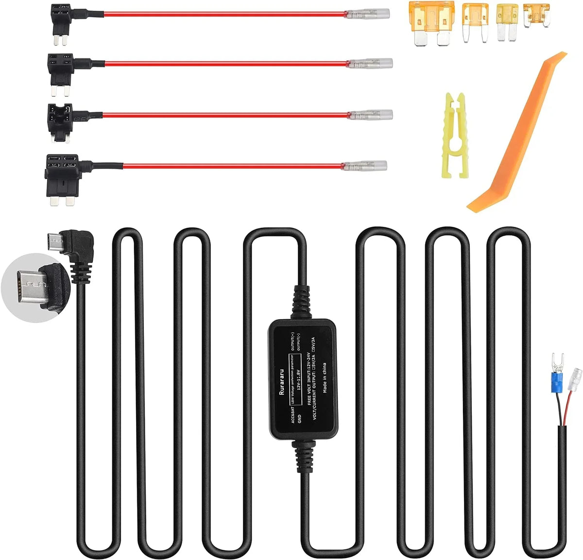 WOLFBOX Dash Camera Cam ro Power with Charger Cable Cord USB Kit Hardwire Compatible Car D07,REDTIGER Dash