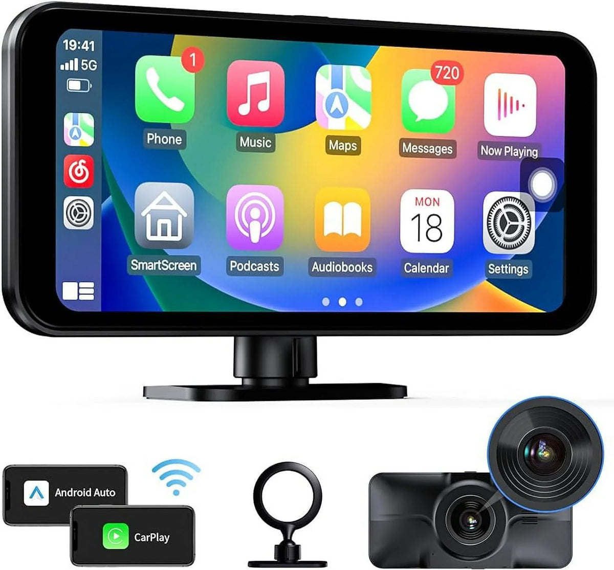 6.25" CarPlay MC25 Navigation Android Screen Auto, Car Dash VVCAR FM/BT/AUX GPS Cam Stereo with 4K Wireless AirPlay Touch with Front