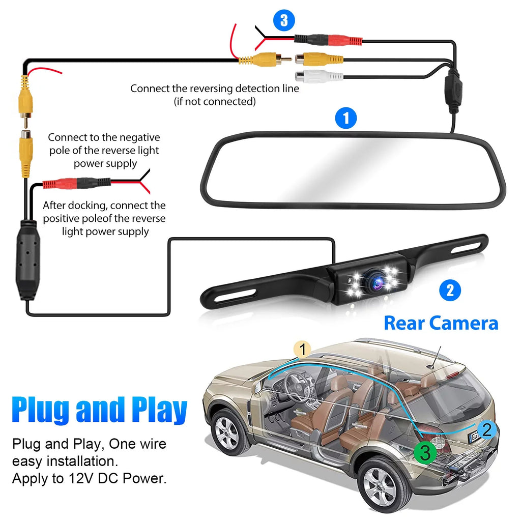 View Monitor Rear Mirror Waterproof Rear Camera Camera, Dash Cam, Camera, License Recorder Driving Vision, Backup with 150° Plate 5" TSV Night Car Parking 1080P Mirror G-Sensor,