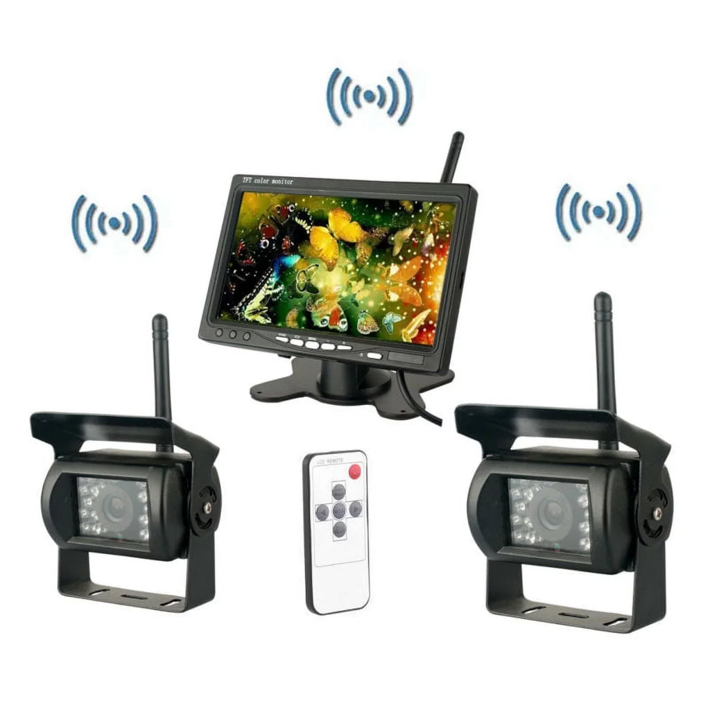 with Truck 7" Wireless Night Backup Rear Monitor Trailer Assistance Camera Bus for Vision Waterproof Cameras RV Dual Parking View