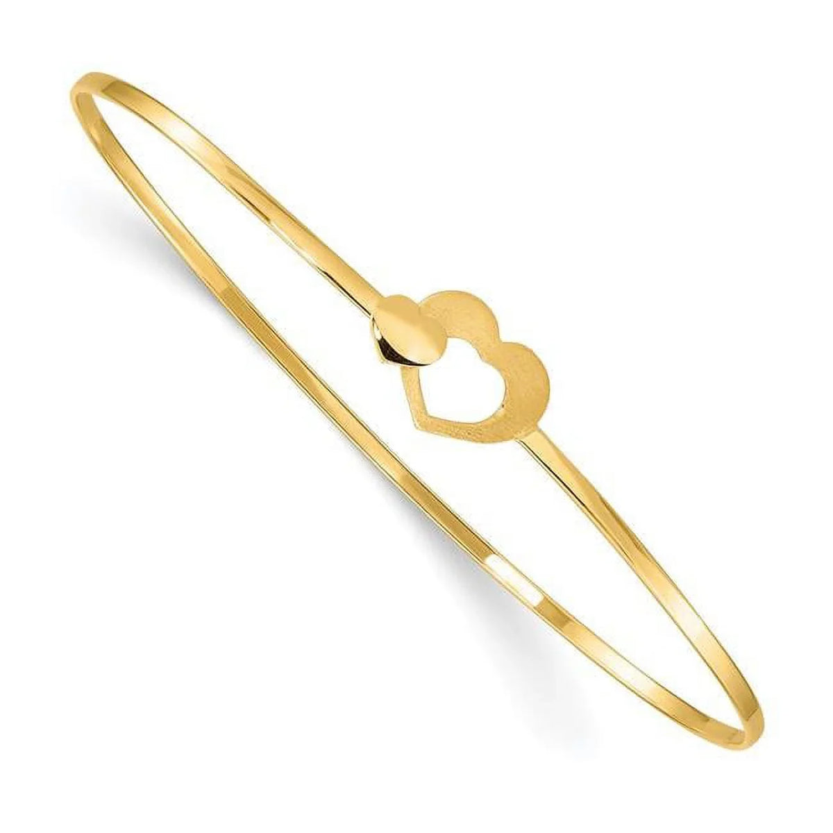 Flexible Bangle 14K Polished Brushed Hearts &