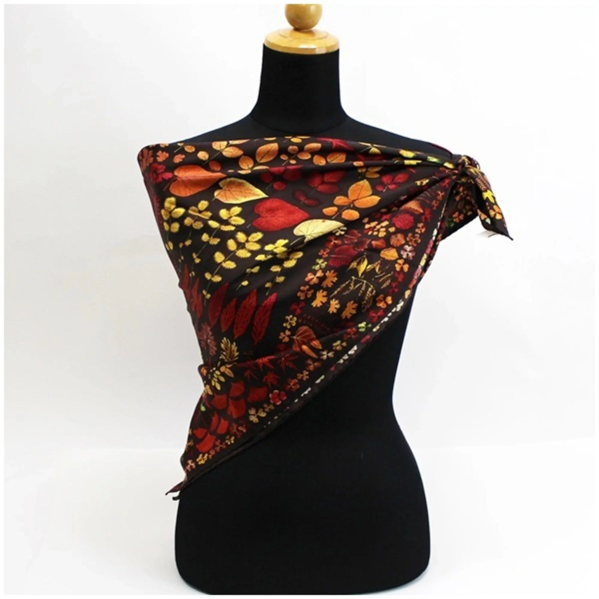 Scarf Pattern Pre-Owned (Good) Ladies Silk Brown | Muffler Stole Leaf Autumn