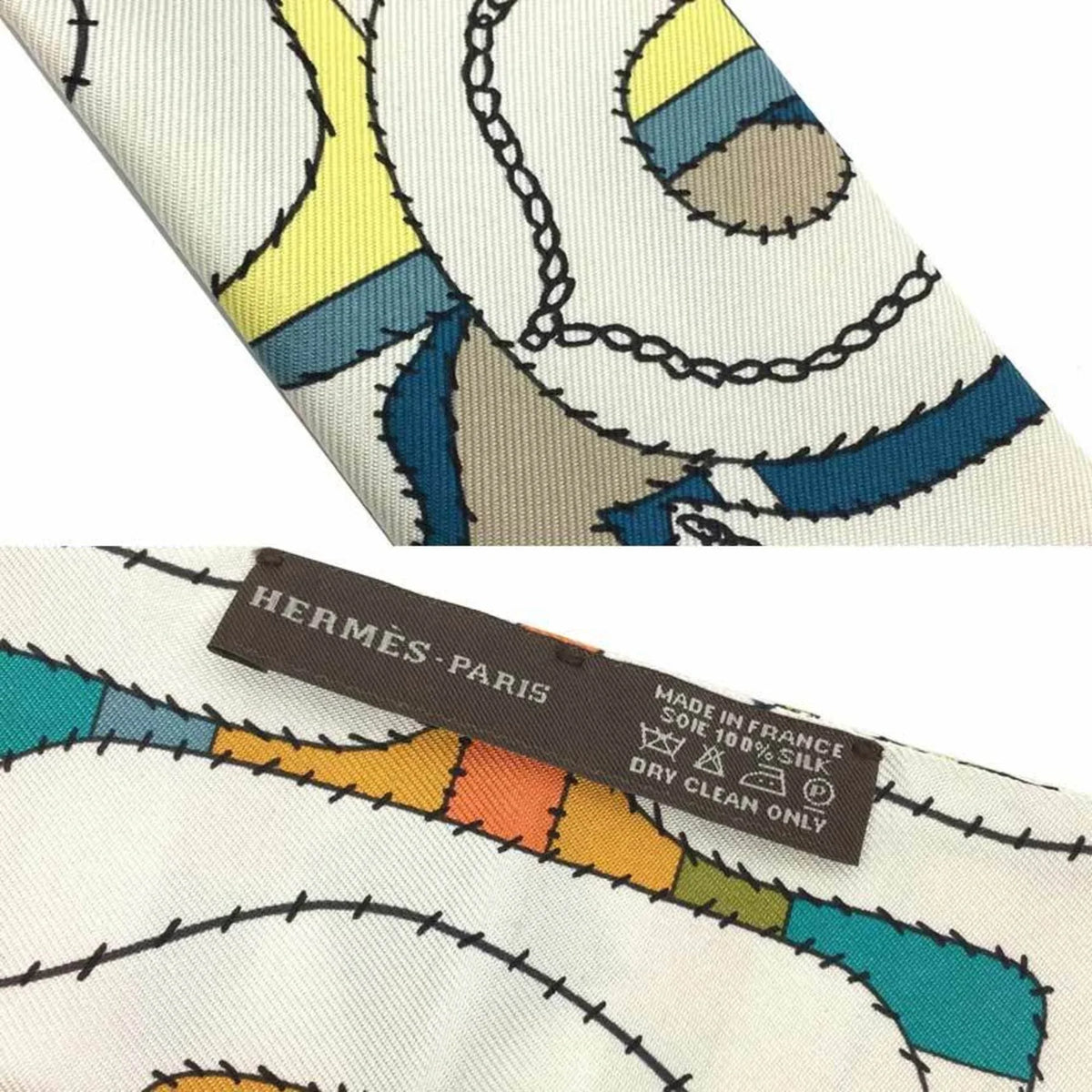 Silk Orange White Hermes HERMES 100% Twilly (Good) x Scarf Pre-Owned Muffler Blue