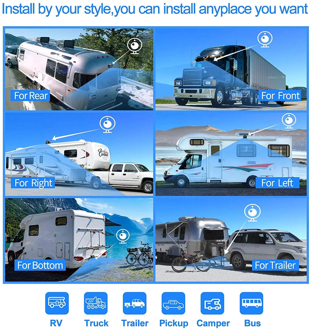 eRapta for Camera Function Waterproof View HD Screens 4 inch Camera 1080P Box RV Quad and Trailer Semi Split Night Truck Rear Side Record 9 IP69 Backup Vision