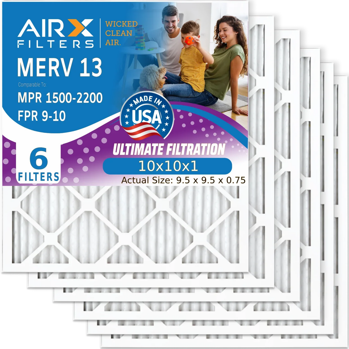 '- USA Electrostatic WICKED Air AC by Filter 13 Conditioner Pleated 1500 Furnace 10x10x1 9 Premium MERV FILTERS Comparable Filter HVAC FPR Made 10x10x1 Filters 6 & Air to AIRX Pack AIR. MPR 2200 CLEAN