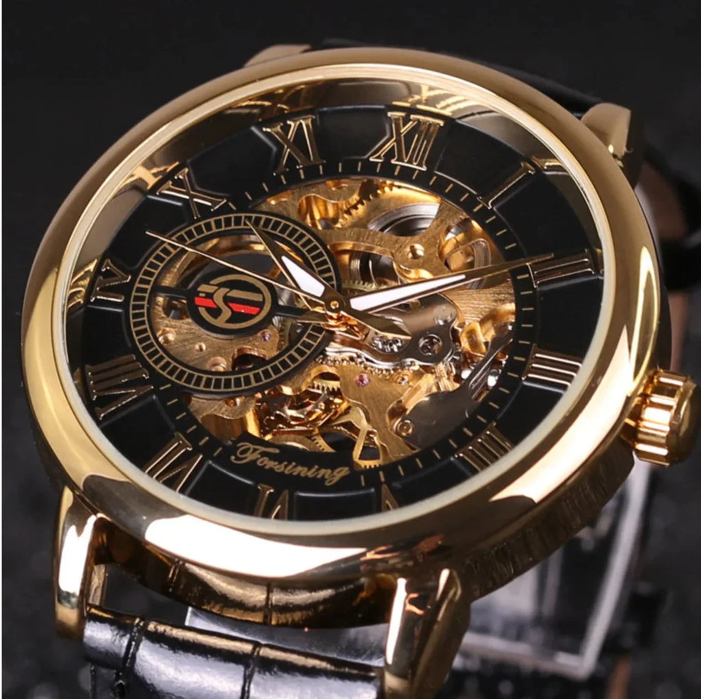 Mechanical Watch Wrist Skeleton Hollow design Leather Transparent