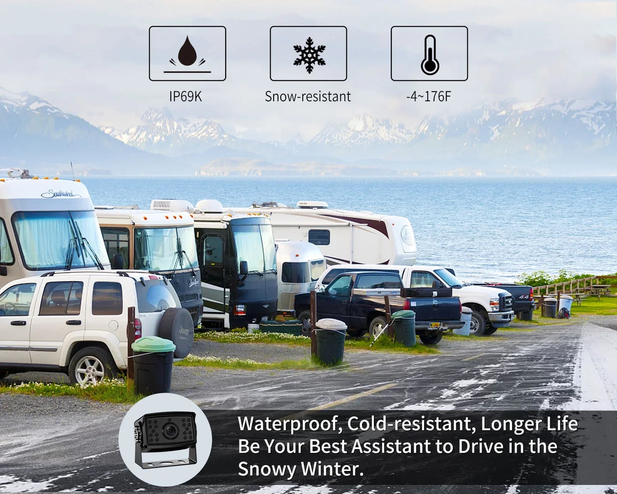 HD W/ Front/Rear Parking 7-inch Systems, RV 1080P Lines Screen Fookoo IP69 for Cameras Dual Waterproof Split View Camera 7" Backup (FHD3) Monitor Ⅱ Recording Wired Truck/Trailer/RV