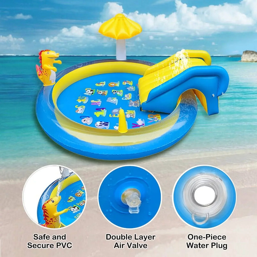 Blue Pools Sprinkle Center x Pool x Backyard 43 Yellow Dinoland for Pool for Sanmadrola Kids with Age 78 Dinosaur Toddler Play 2+ Cute Indoor, Wading exterior Kiddie Inflatable and 78 Slide Inches,