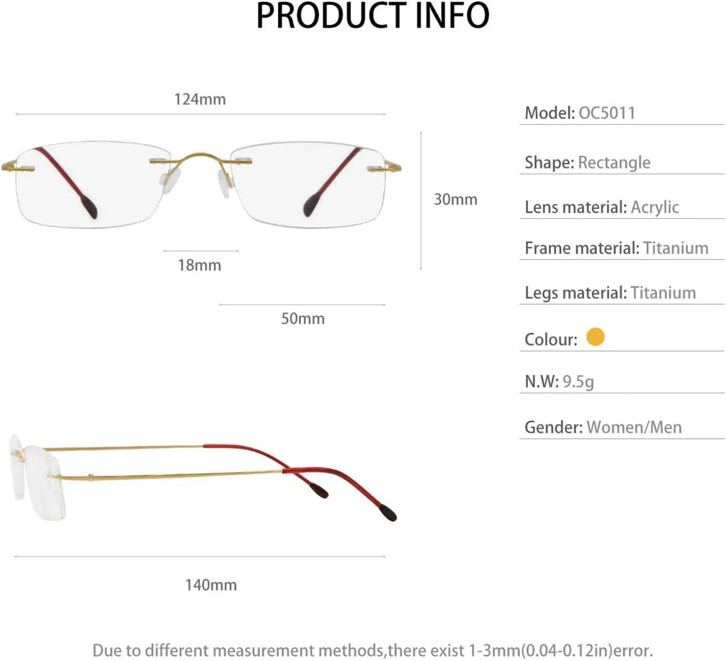 Reader 2.25 3.5 Titanium Lens Clear 2.0 Women 1.5 magnification 3.0 1.0 CHIARI 2.5 For 1.25 Trendy Frameless Glasses 1.75 Men 2.75 with Reading OCCI 1.75