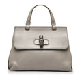 Calf (Good) Authenticated Bamboo Medium Unisex Gray Pre-Owned Leather Daily Satchel