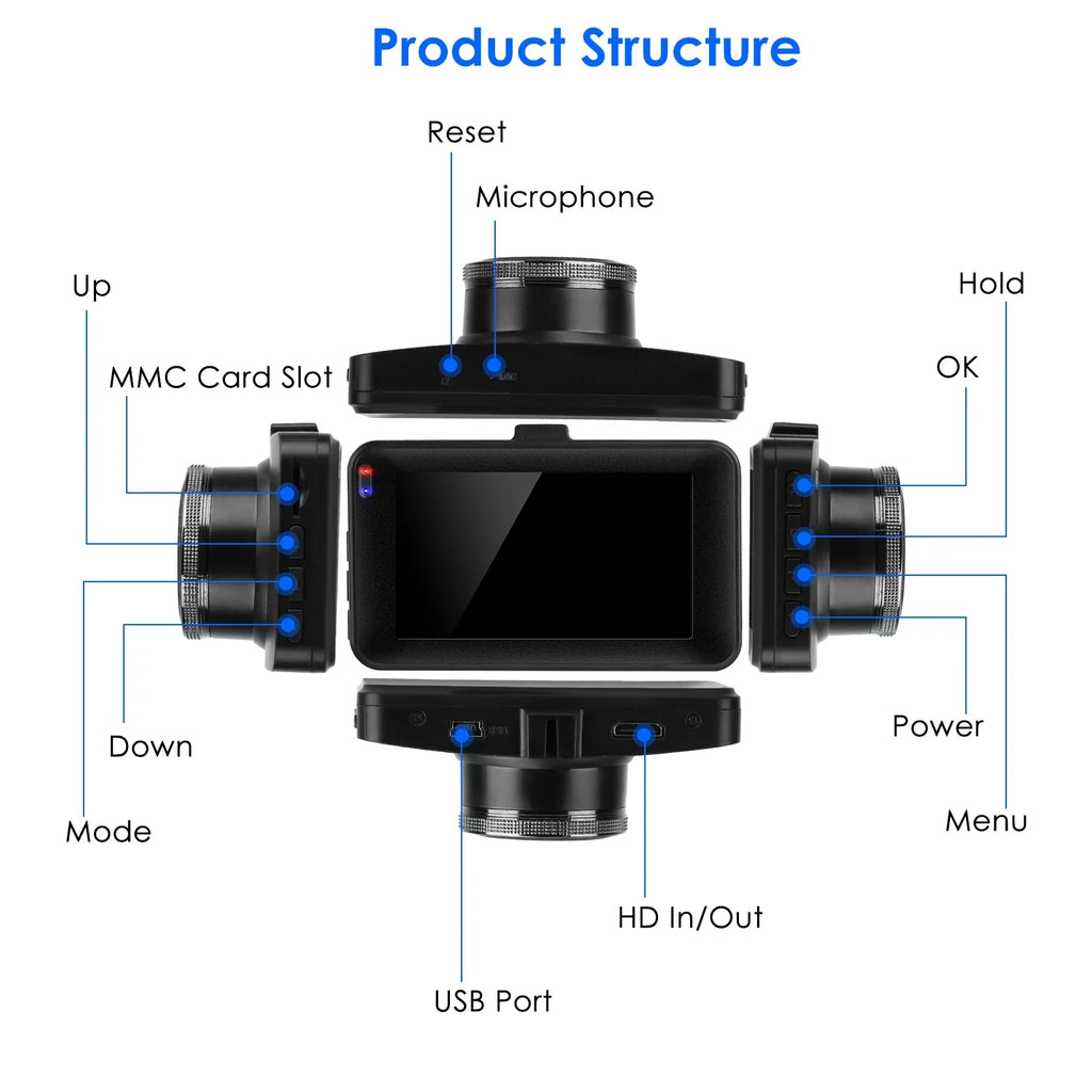 Recorder 1080P Front Monitor G-Sensor Built Vehicle Dash Recording, Night Vision Dual Motion Rear iMounTEK Loop with Camera Detection in Cam Driving Parking
