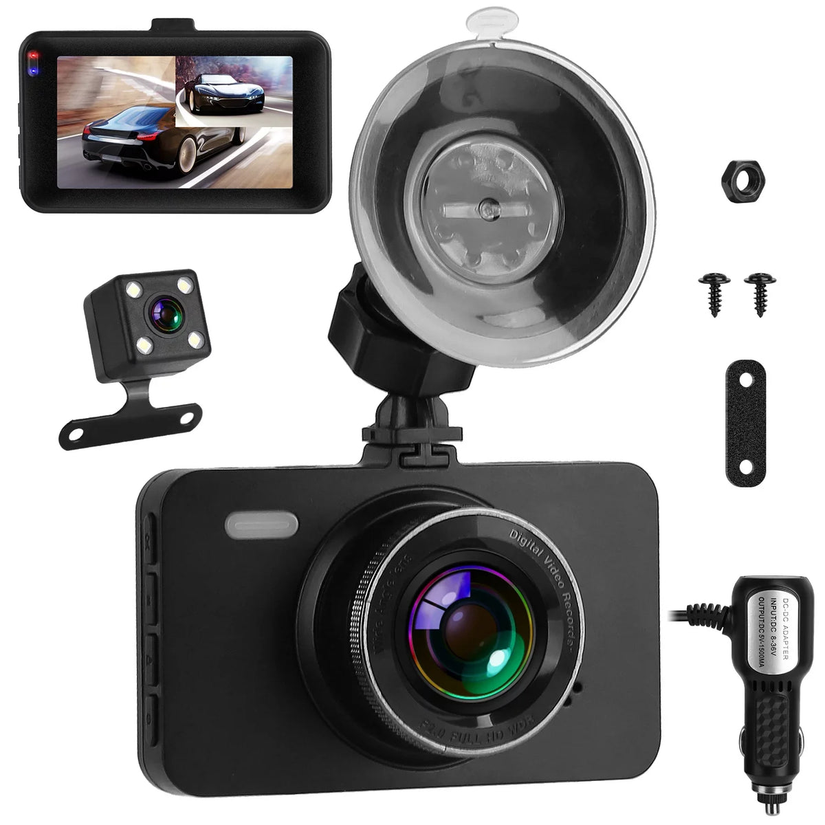 Recorder 1080P Front Monitor G-Sensor Built Vehicle Dash Recording, Night Vision Dual Motion Rear iMounTEK Loop with Camera Detection in Cam Driving Parking