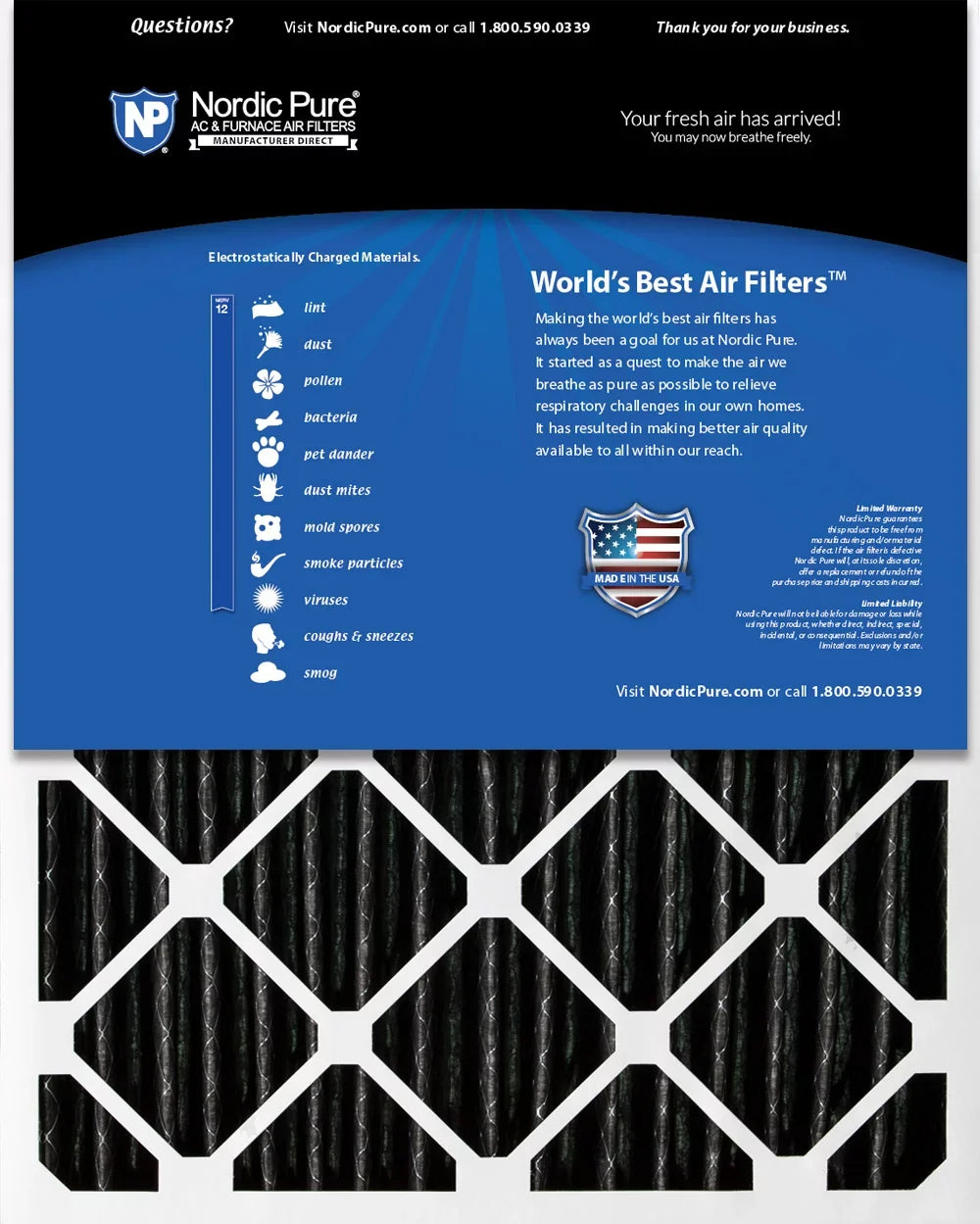 '+ Pack 2 16x20x4 Carbon Air 12 MERV Filter 5/8) Pleated Nordic Pure Pleated (3