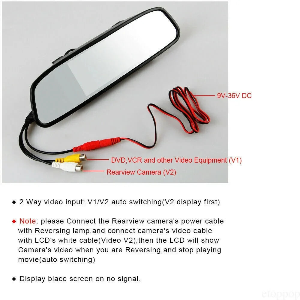 View Reverse Parking Kit Car Night Vision Mirror Backup System Rear Camera 4.3"