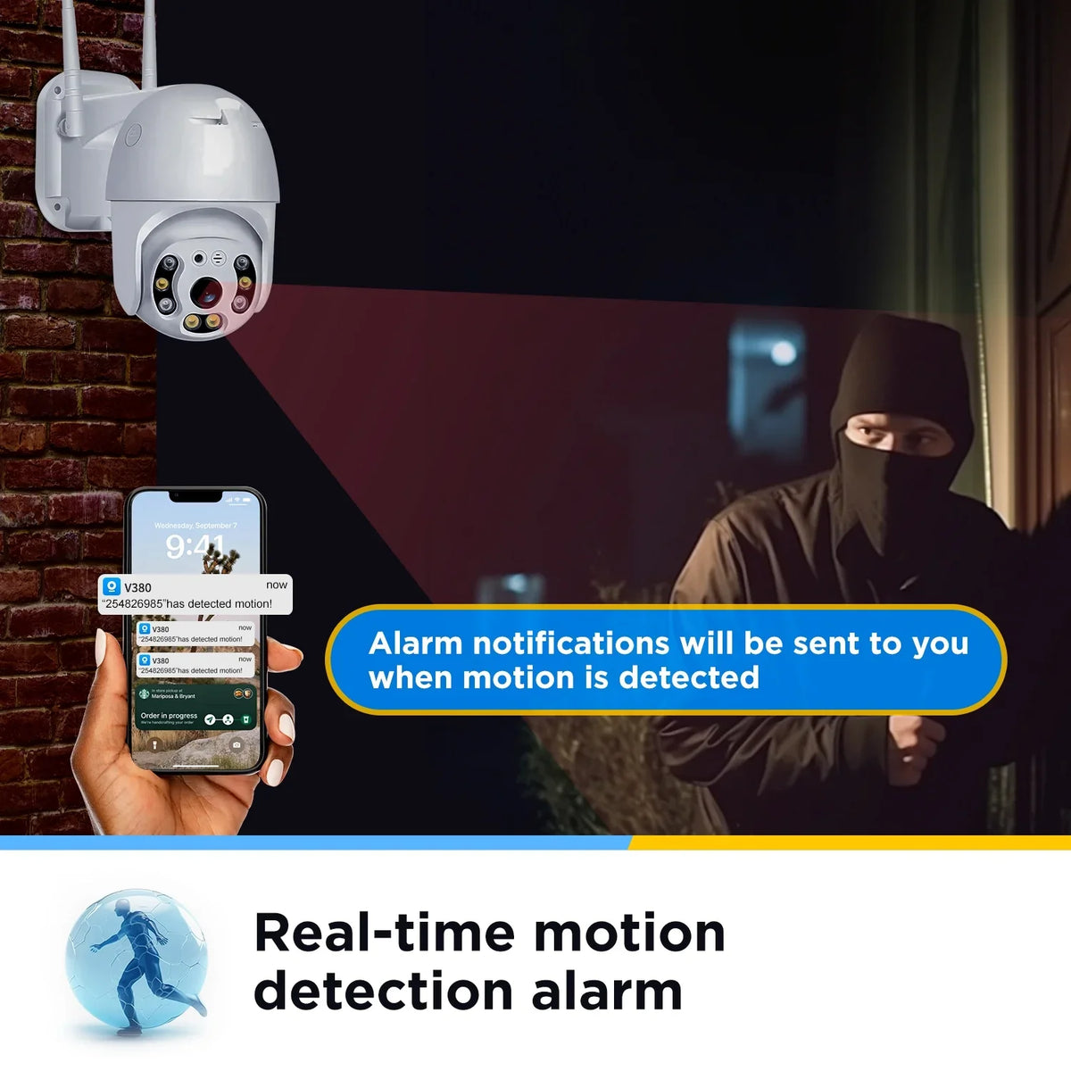 Camera Security With Vision, Waterproof 360 exterior 3mp Security Camera, Ultra Hd System, with WiFi for Camera Alarm Home Night 2k