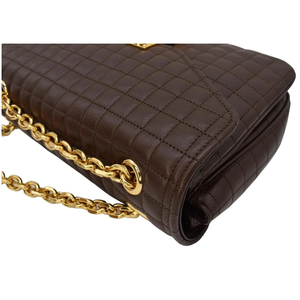 Bag Leather Crossbody Medium Pre-owned Quilted Khaki C CELINE