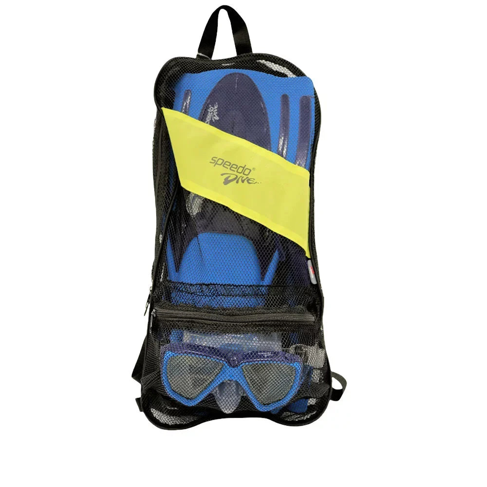 dimension Bag w/Carry 9-13 Speedo + L/XL Set Fin Snorkel Hydroscope Shoe Mask Adult +
