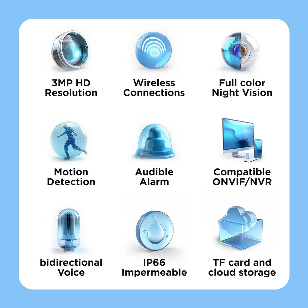 Camera Security With Vision, Waterproof 360 exterior 3mp Security Camera, Ultra Hd System, with WiFi for Camera Alarm Home Night 2k