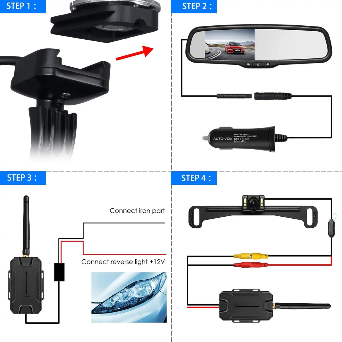 AUTO-VOX Super Backup Car/Trucks, T1400 View OEM Vision with Camera Up Look Camera No Mirror Monitor Night Waterproof Wireless Interference, Rear Back Camera for Upgrade