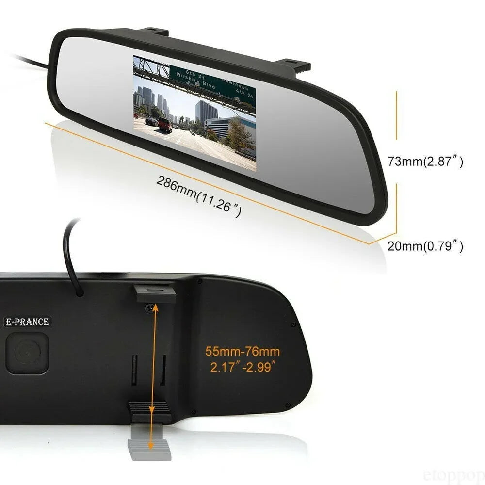 View Reverse Parking Kit Car Night Vision Mirror Backup System Rear Camera 4.3"