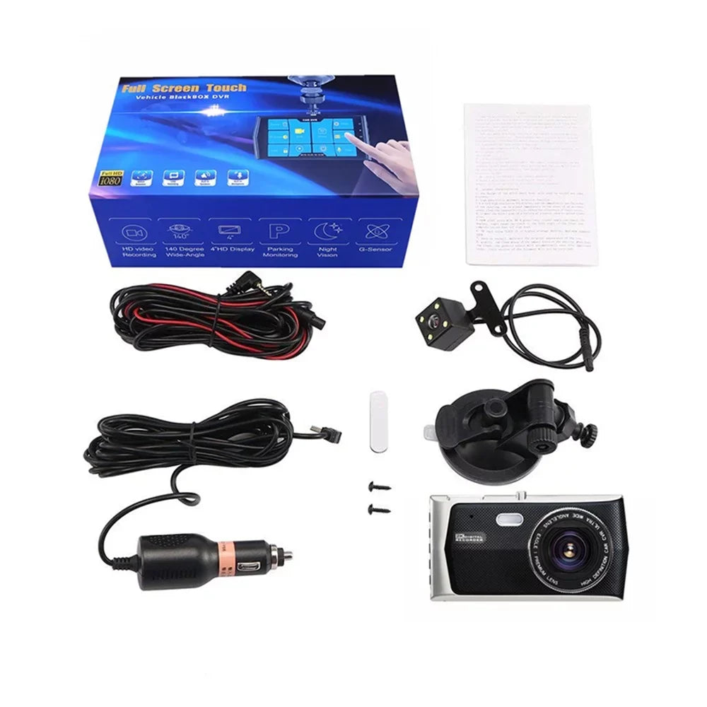 IPS Degree Cam GB Screen WITH HD FHD Angle,G-Sensor,Parking Record SD Loop 4" Dual and Record& 32 170 Video Lens Dash Car CARD Monitor, Camera Backup Night Camera, 1080P Touch