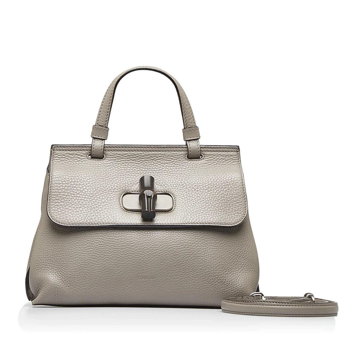 Calf (Good) Authenticated Bamboo Medium Unisex Gray Pre-Owned Leather Daily Satchel