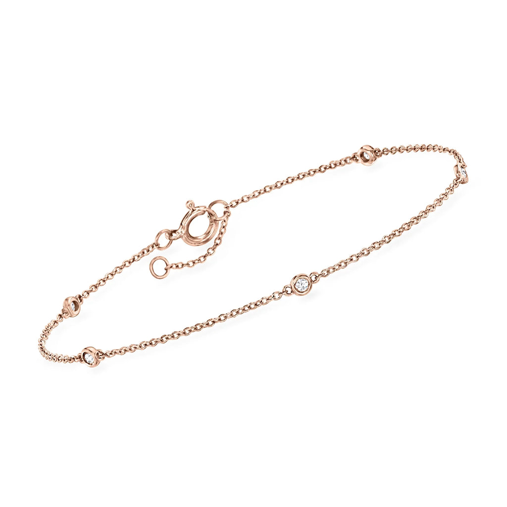 ct. 0.10 in Station Women's, Adult by Rose Gold, RS Diamond 14kt Bracelet Ross-Simons t.w. Pure