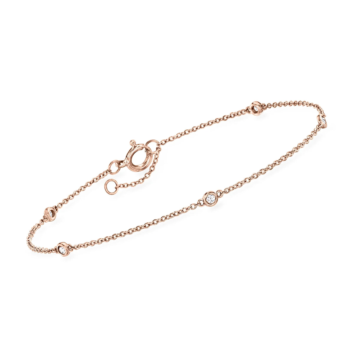 ct. 0.10 in Station Women's, Adult by Rose Gold, RS Diamond 14kt Bracelet Ross-Simons t.w. Pure