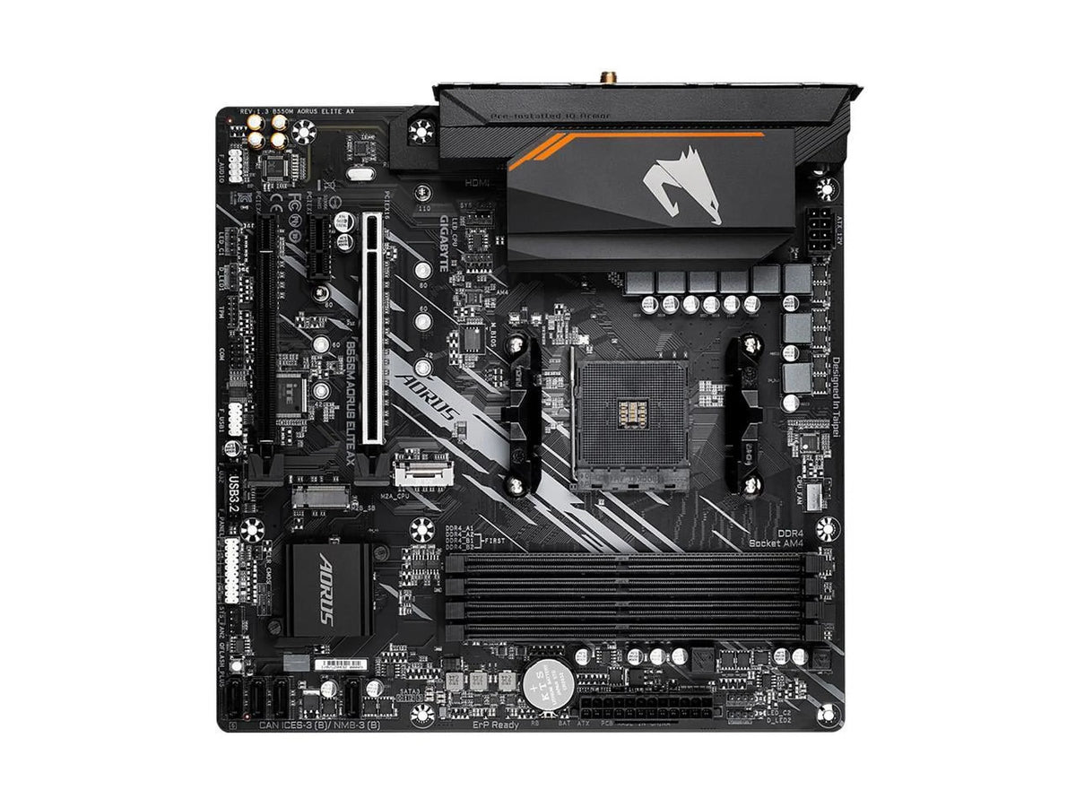 Single LAN, Gen M.2, GbE AORUS Motherboard 1, 3.2 AMD B550 GIGABYTE ELITE (rev Realtek B550M with Micro-ATX AM4 6Gb/s, SATA USB PCIe 1.3) 4.0 AX