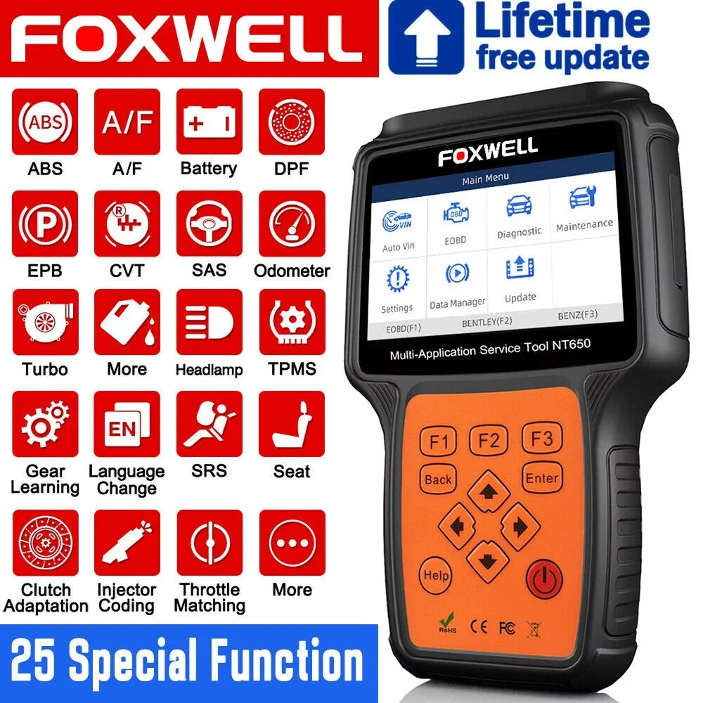 TPS TPMS Scanner EPB NT650 25 SAS OBD2 Airbag Functions DPF Elite ABS with FOXWELL Reader Automotive Engine Special EPS Code