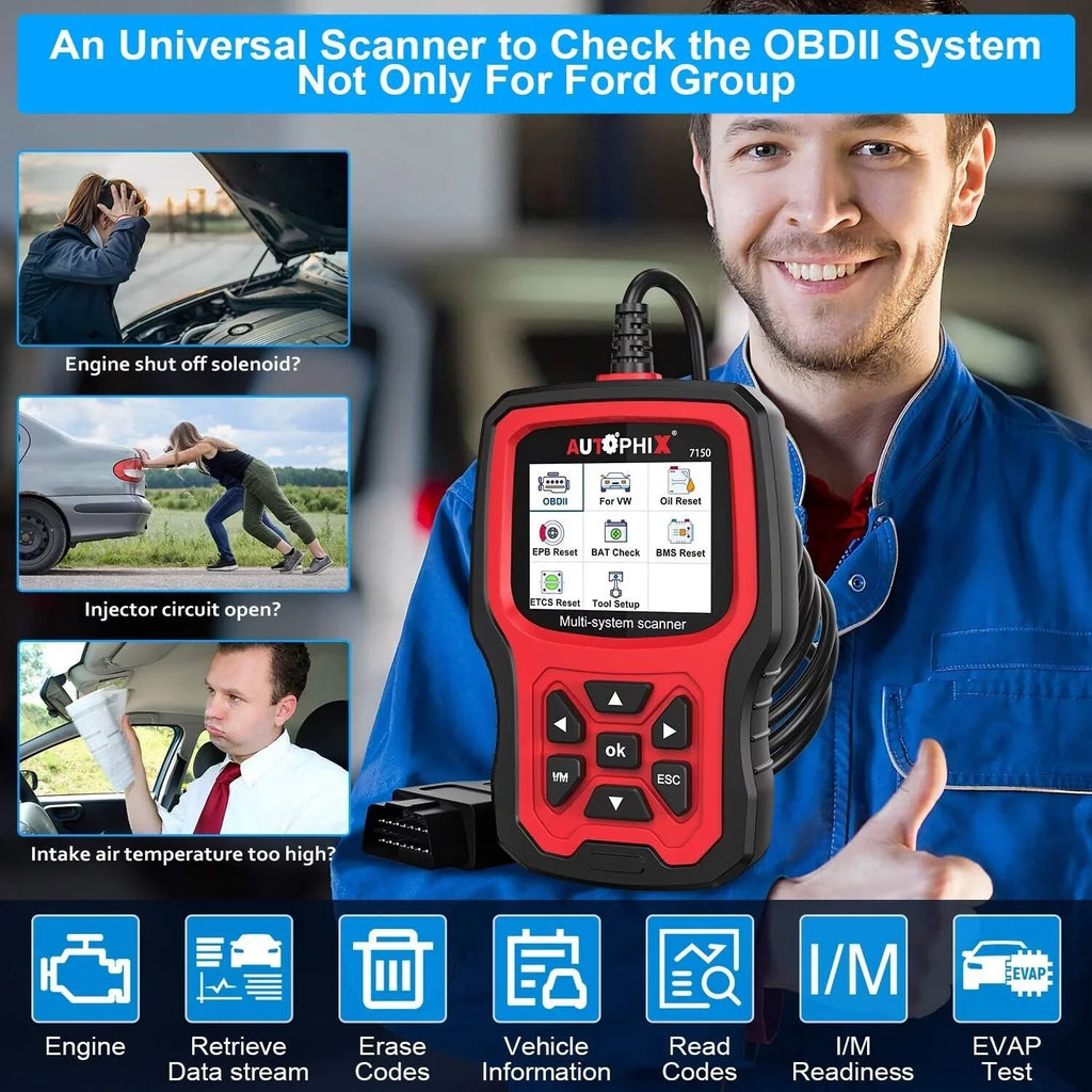 All Reset for AUTOPHIX 7150 Diagnostic OBD2 TPMS Code Systems Battery Automotive Reader ABS Scanner Scanner