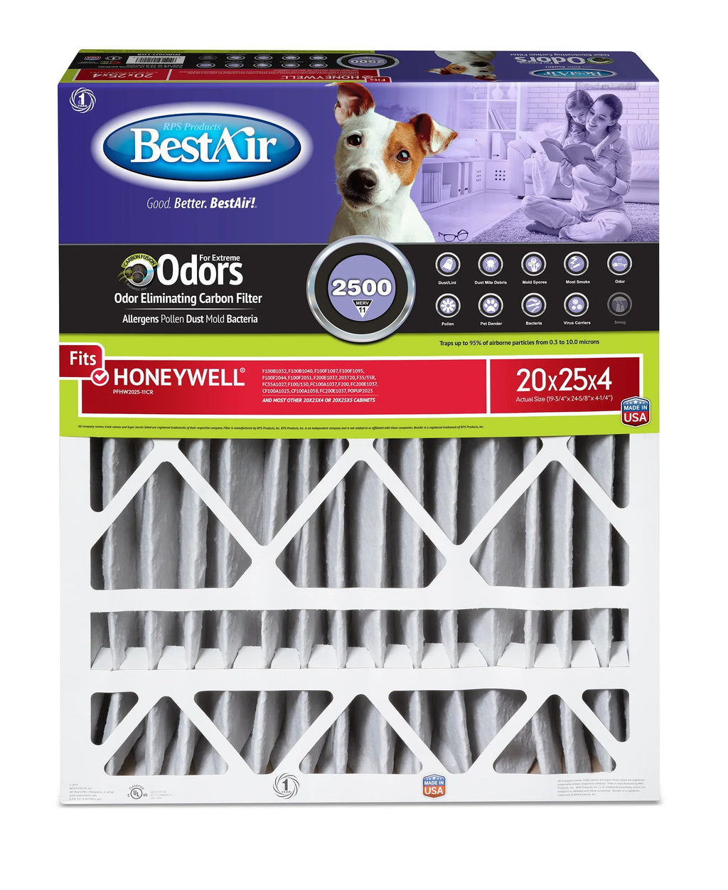 11 20x25x4 Filter Pet Infused Honeywell Series BestAir MERV 2500 PFHW2025-11CR Carbon