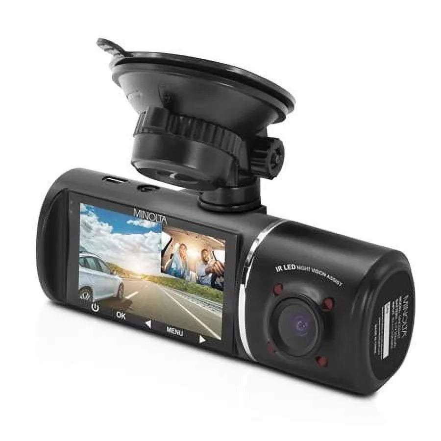 3-Channel Rear View MNCD245T Camera Screen Dash and Full with 2.45" HD Recording, Black Front LCD