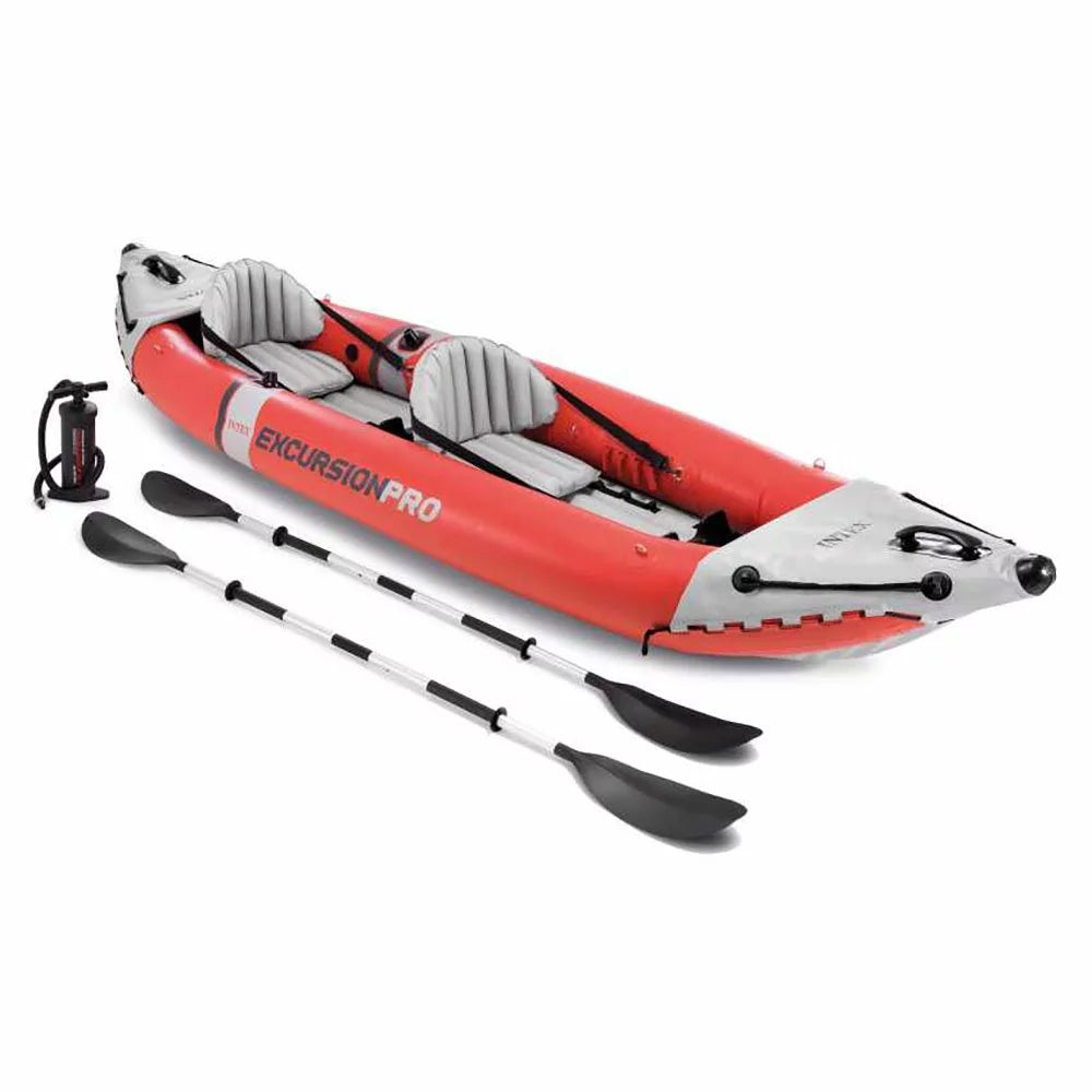 Red Inflatable Excursion (3 Vinyl Pro with & Pump, Oars Pack) Kayak 2 Person