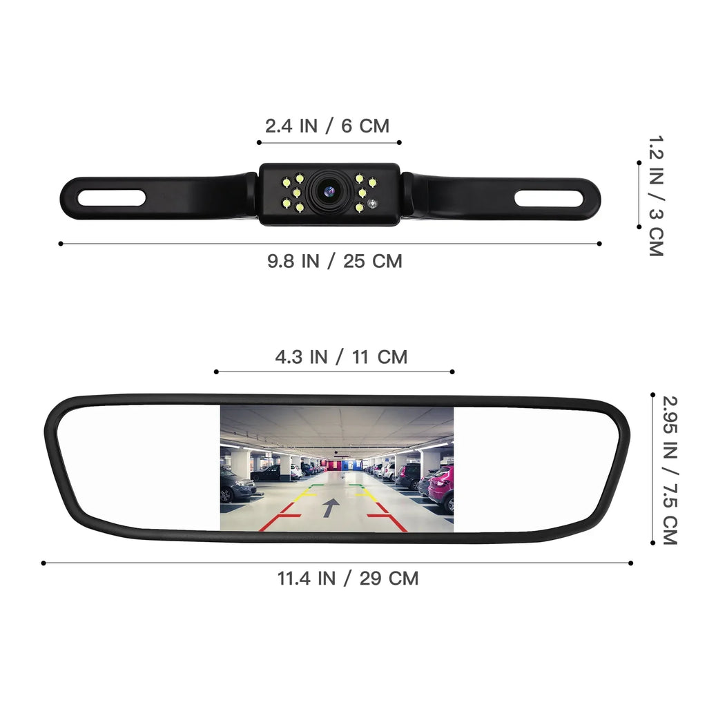 Mirror Driving Cam System View Camera Backup Parking Vision Camera Car Cheefull Vehicles Reverse Night Camera Rear 4.3"