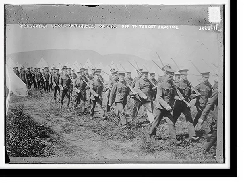 '- Historic 17-7/8" Grenadier to off practice, Val target Print, camp x 21-7/8" Cartier guards Framed