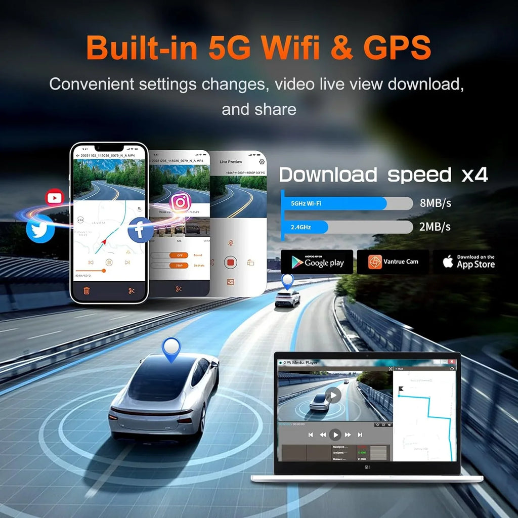 R39 GPS VVCAR WiFi IPS Car Camera Dash Parking Cam Channel 3 Rear Inside Front Mode Dashboard 5K 64GB 3.99" Card Recorder with