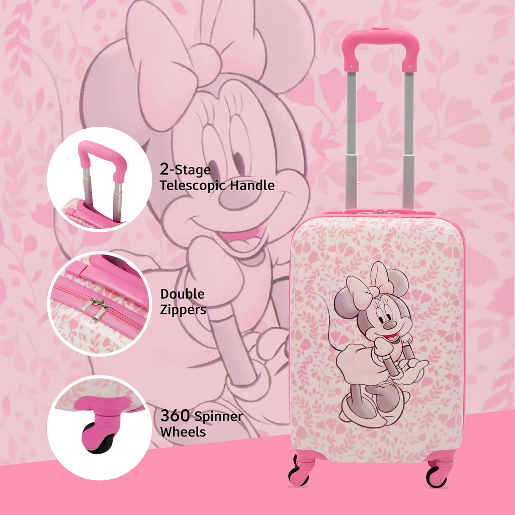 On Wheels, Floral 21 Pink Kids Disney Rolling - Carry Suitcase Minnie with Mouse Hardshell Inch Luggage,