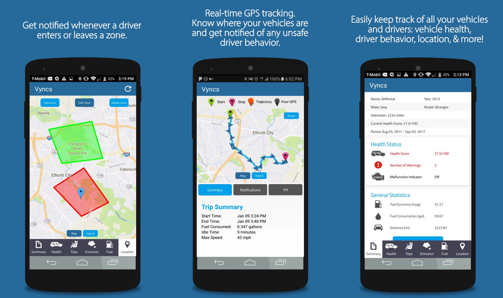 Tracking, Safety Tracker Year Report Fee, No Alerts, Fleet 1 Monthly Plan, LTE Car/Truck 4G Driver Emission Time Free Diagnostics, Report, Vyncs Trips, Fuel Fleet: Vehicle Real SIM, GPS OBD, Data