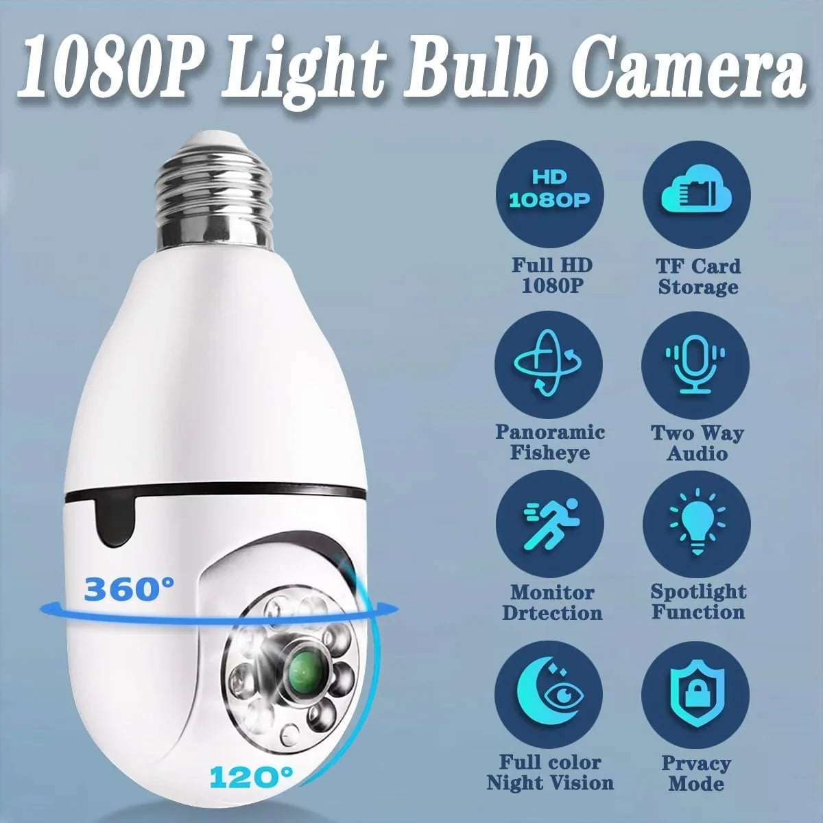 Bulb Motion Pet Light PTZ for Camera, Light ° Camera Security Light Socket Bulb with 360 Camera,1080P Camera