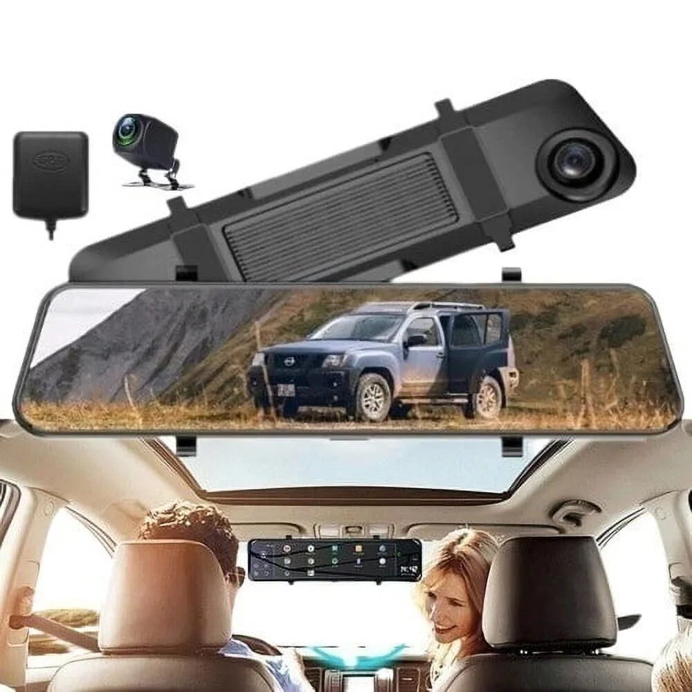 Dash Cam Dual 12" Backup View 4K Camera Rear Mirror Voice Control GPS Car WiFi