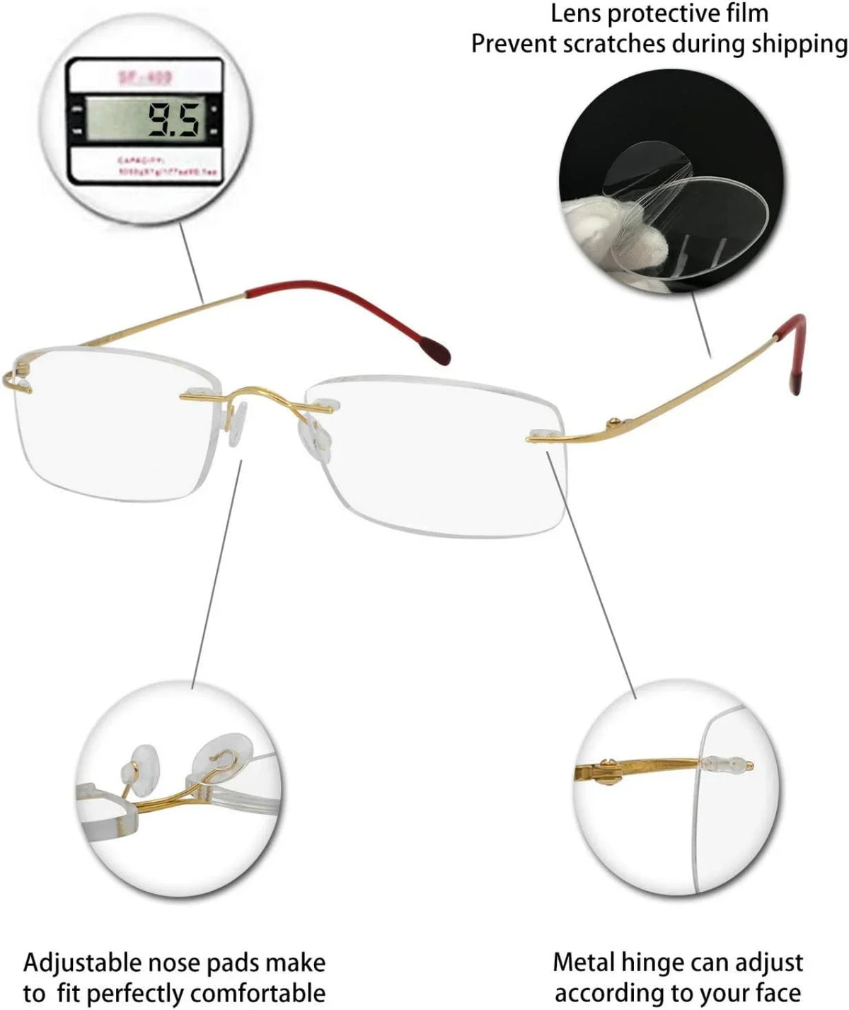 Reader 2.25 3.5 Titanium Lens Clear 2.0 Women 1.5 magnification 3.0 1.0 CHIARI 2.5 For 1.25 Trendy Frameless Glasses 1.75 Men 2.75 with Reading OCCI 1.75