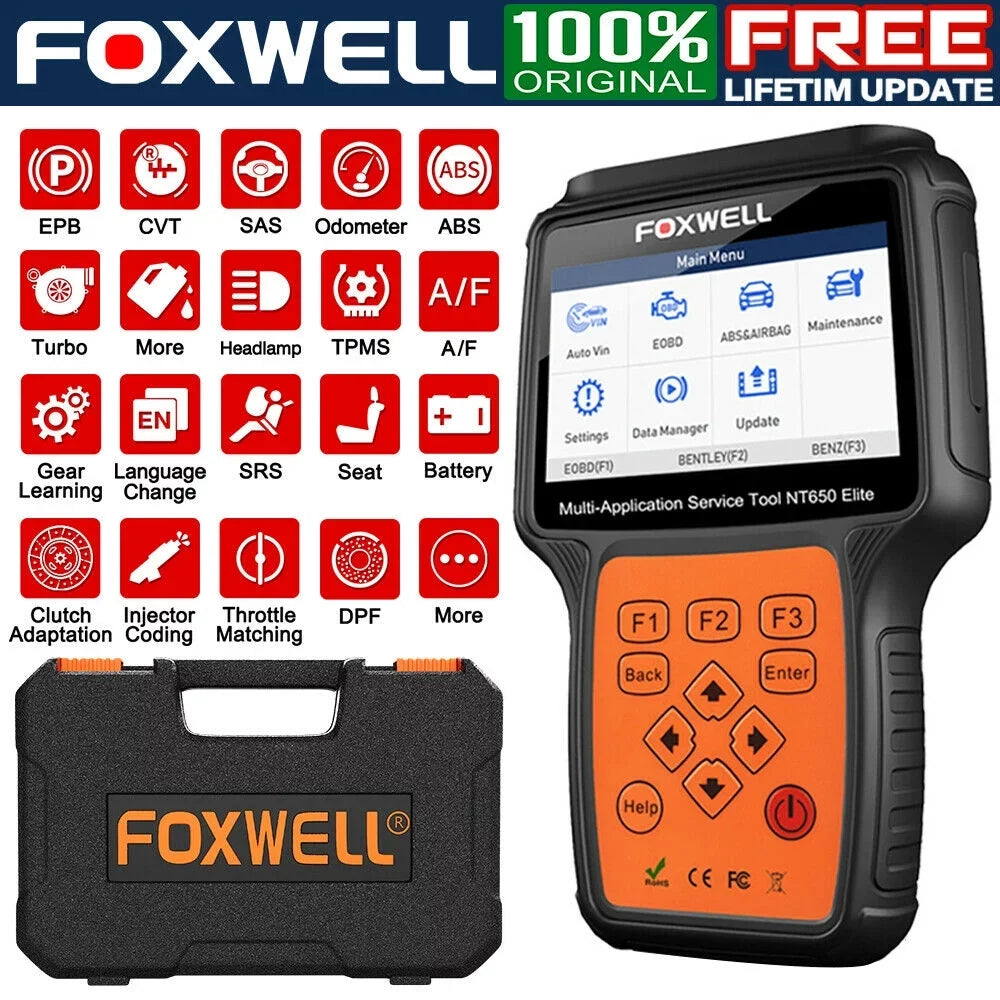 OBD ABS Reader TPMS NT650 Battery Reset Light Oil Scanner DPF EPB OBD2 EPS Automotive Elite Car FOXWELL Air II Code TPS with Registeration SAS Bag