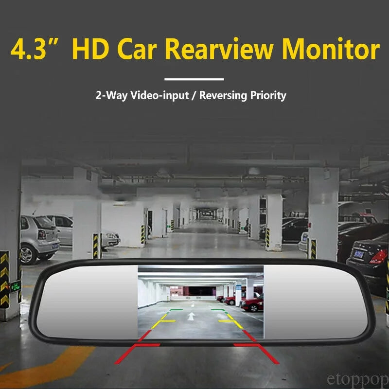 View Reverse Parking Kit Car Night Vision Mirror Backup System Rear Camera 4.3"