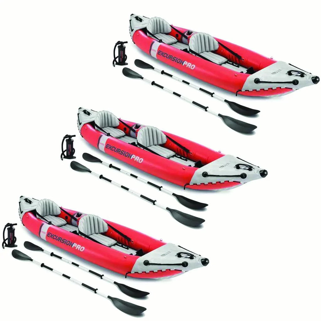 Red Inflatable Excursion (3 Vinyl Pro with & Pump, Oars Pack) Kayak 2 Person