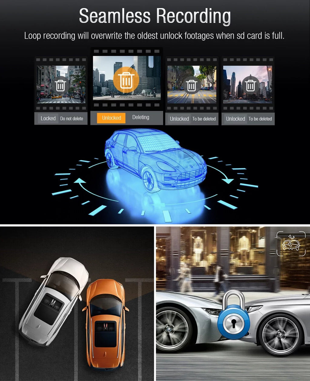 Inside Camera Screen Camera 3" Parking Loop G-Sensor Recording 4K Front Dash Dash Mode and Car 4K+1080P LCD Cam TOGUARD