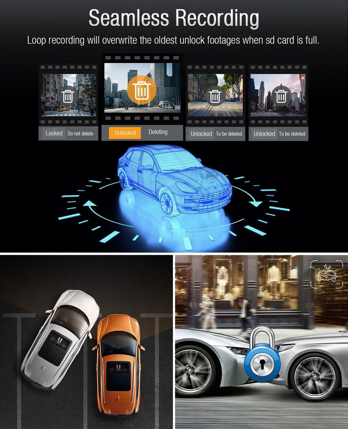 Inside Camera Screen Camera 3" Parking Loop G-Sensor Recording 4K Front Dash Dash Mode and Car 4K+1080P LCD Cam TOGUARD
