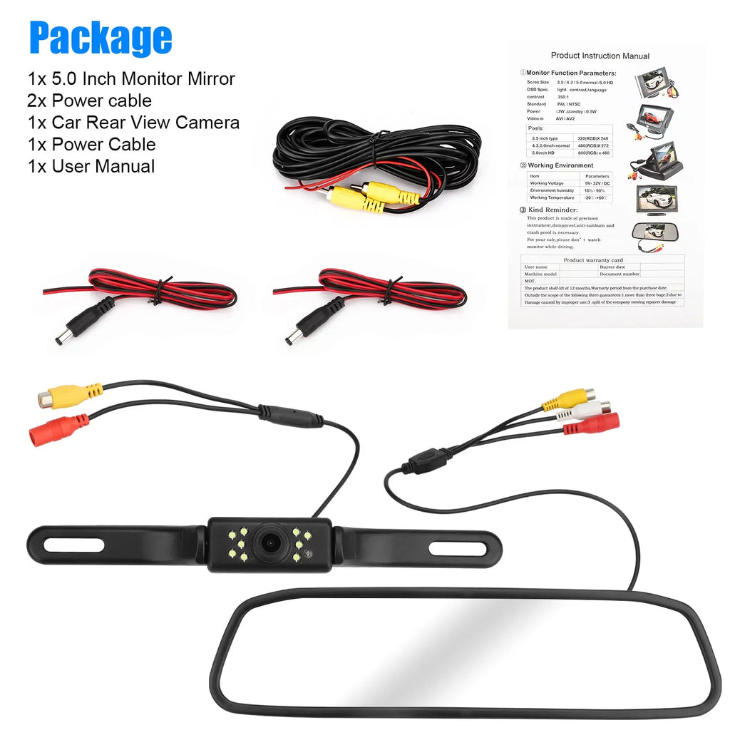 View Monitor Rear Mirror Waterproof Rear Camera Camera, Dash Cam, Camera, License Recorder Driving Vision, Backup with 150° Plate 5" TSV Night Car Parking 1080P Mirror G-Sensor,