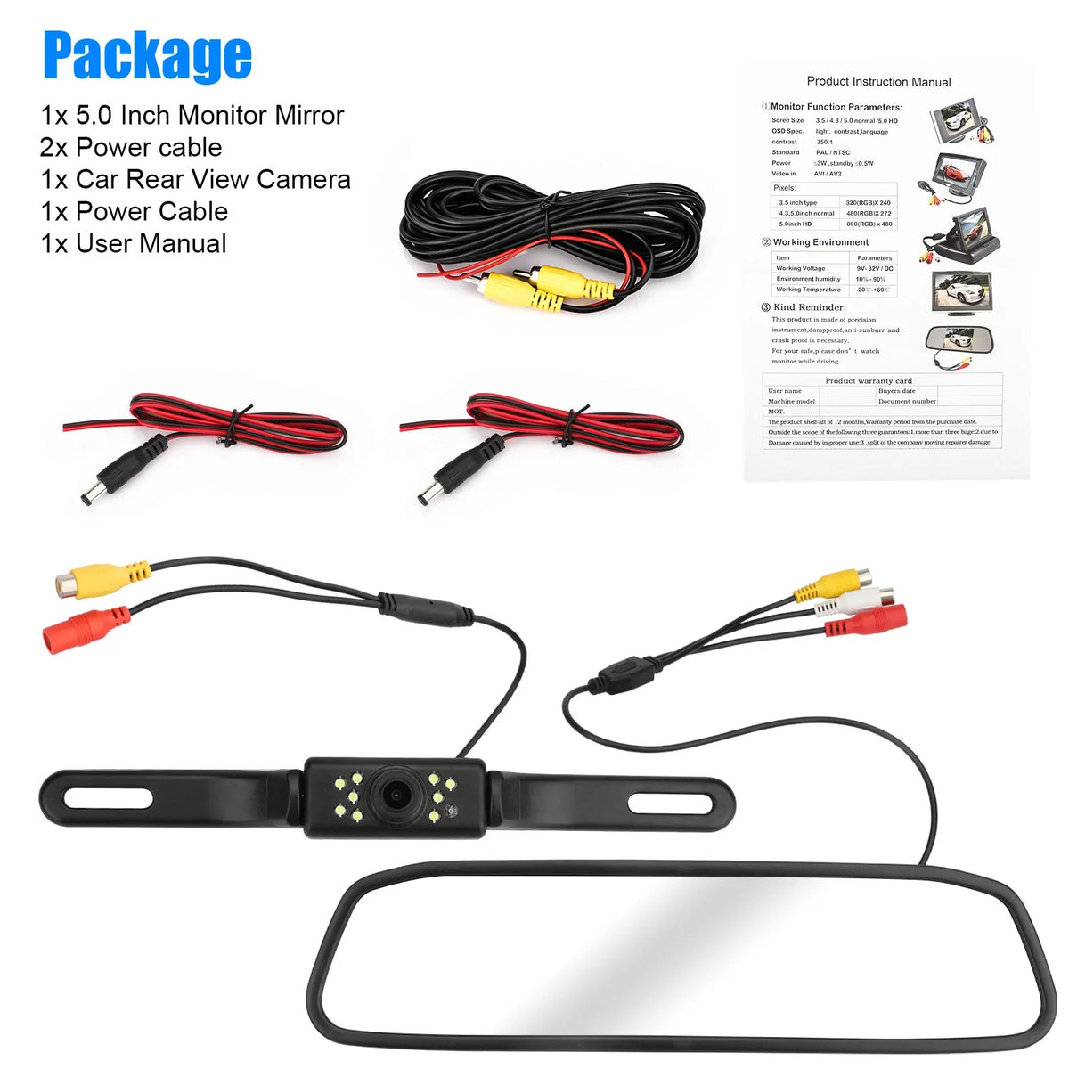 View Monitor Rear Mirror Waterproof Rear Camera Camera, Dash Cam, Camera, License Recorder Driving Vision, Backup with 150° Plate 5" TSV Night Car Parking 1080P Mirror G-Sensor,